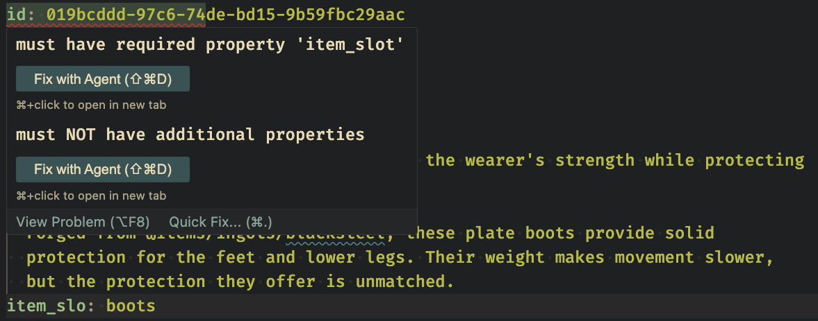 The linter catching a typo in item_slot.