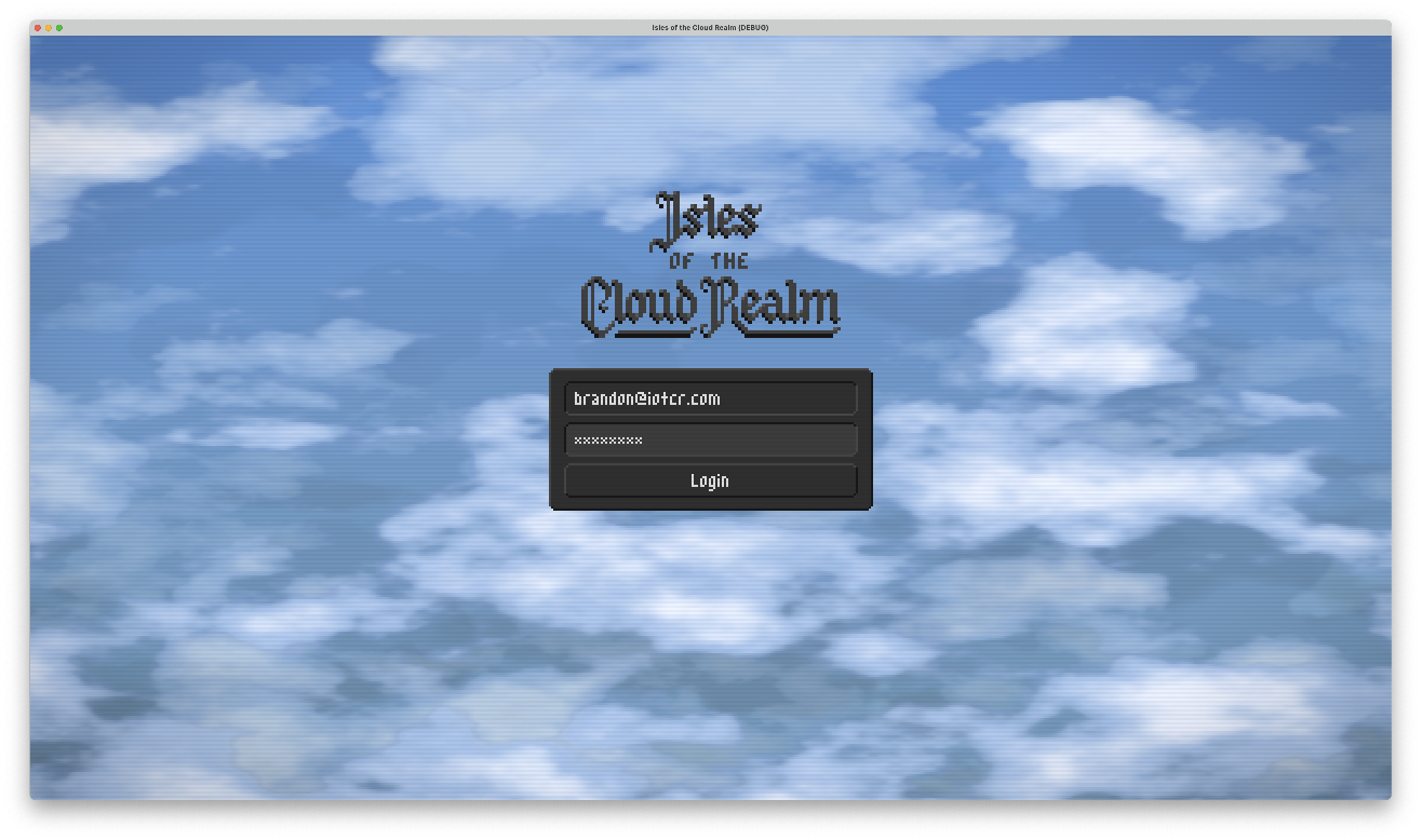 The Isles of the Cloud Realm login screen